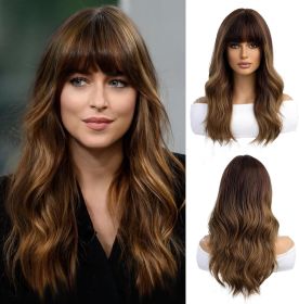Ombre Brown Wigs for Women 20 Inches Long Nature Curly Natural wig Synthetic Hair Heat Resistant Wigs for Daily Party Cosplay Wear