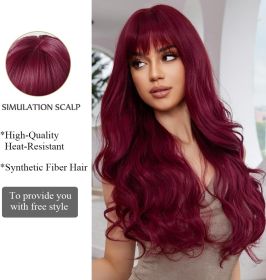 Long Wavy Wine Red Wigs for Women Natural Synthetic Hair Heat Resistant Wigs for Daily Party Cosplay Wear-28 Inches