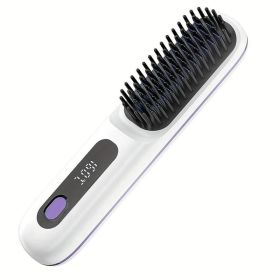 USB Wireless Household Electric Hair Straightening Comb For Both Straightening And Curling Without Damaging Hair (Option: White)