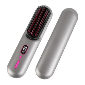 Grey-Black Options -- 1Pc Cordless Negative Ion Hair Straightener Brush Rechargeable Mini Styling Comb With 12 Heating Levels Anti-scald 30S Preh (Option: Grey)