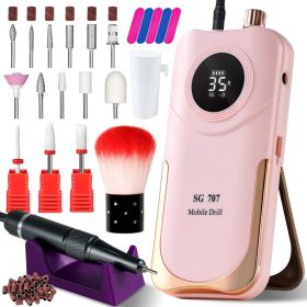 Portable Electric Nail Drill Cordless, 35000 RPM Electric Nail File With Holder,Rechargeable Nail Drill E Filer For Nails,Electric Nail Buffer Na (Option: Pink)