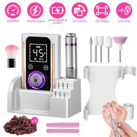 Portable Electric Nail Drill Bit 45000 RPM With 11 Bits Base Waist Clip Cordless Rechargeable Nail File Machine For Professional Salon Home Acryl (Option: White)