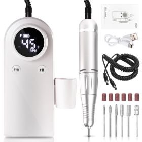 45000RPM Professional Nail Drills Kit With 6 Drill Bits, Portable Electric Nail Drill For Acrylic Nails Gel Polishing Removing, Rechargeable Nail (Option: Silver)