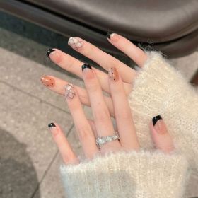 French Black Edge Classic Style Handmade Wearable Manicure (Option: Extra Small XS-2543 Ultra Short Ladder)