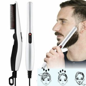 Negative Ion Hair Straightener Styling Comb Hot Comb Press Beard Brush For Men (Option: White)