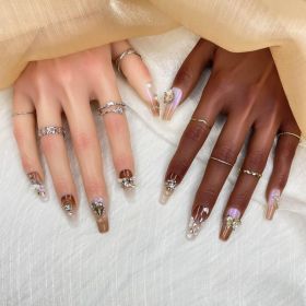 GGDDSHA Handmade Press On Nails, Luxury & Custom FakeNails 3D Handmade Reusable UV Finished False Nails, HandPainted Nail,Ivory Filigree (Option: M)