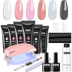 6 PCS Poly Gel Nail Kit With UV Lamp, Nail Brush And Nail Forms Top Base Coat Builder Nails Art Tools (Option: W13551035)