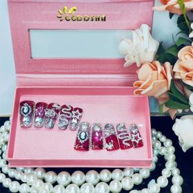 GGddsha Vermilion Duck Nails Medium Square Fake Nailswith Stars Butterflies Snake Designs Handmade Pmmaacrylic Glossy Reusable Fake NailsScarlet (Option: M)