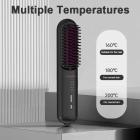 Portable USB Rechargeable Cordless Men Beard Hair Straightener Brush Mini Wireless 2 In 1 Woman Hair Straightener Comb (Option: Black)