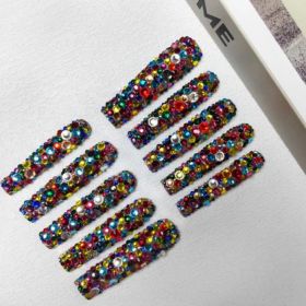 GGddsha Long Nail Designs Reusable PMMA AcrylicBaroque Glass Style Press-on Nails With Box Gifts ForWomen,Mosaic Mirage (Option: M)