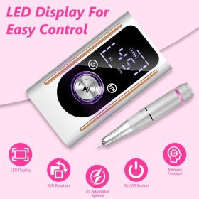 1 Set  Portable Electric Nail Drill Bit 45000 RPM With 11 Bits Base Waist Clip Cordless Rechargeable Nail File Machine For Professional Salon Hom (Option: White)