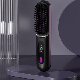 S7 Portable Cordless Hair Straightening Brush With LED Display - Lightweight Mini Negative Ion Hot Brush, USB Rechargeable Women's Travel Essenti (Option: Black)