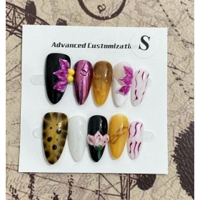 Three-dimensional Carved White High-grade Mid-length Manicure Wear Nail (Option: Almond-XS)