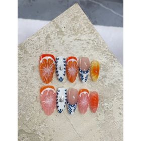 Hand-painted Three-dimensional Grapefruit High-grade Nail Dressing Hand-made (Option: Almond-XS)