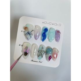 Hand-painted Happy Underwater World White Advanced Long Manicure (Option: Almond-XS)