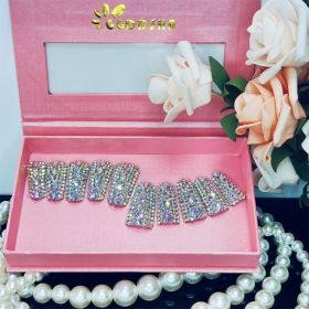 GGddsha Full Diamond Duck Nails Medium Square ReusablePMMA Acrylic Nails Handmade Full Coverage Deluxe 3DCrystal Fake Nail With Box Gift For Wome (Option: M)