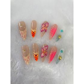 Hand-painted Three-dimensional Carved High Class Elegant Hand-worn Armor Hand-made (Option: Long Tip-XS)