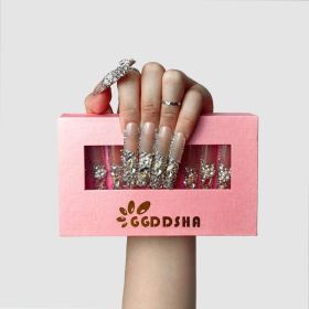 GGddsha New PMMA Acrylic Press On Nails StunningBling Nails, Rhinestone Fake Nails, Glitter Rhinestone NailsGradient Fake NailsCrystal Cascade (Option: L)