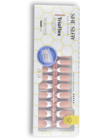 Sheslay Trio Flex Gel French Tip Nails | Pre-Colored Press-On Nail Extensions (Variation Value 1: Coffin, Variation Value 2: Nude)