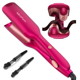 Hair Waver Iron Wand Hair Crimper Hair Waver Barrel Curling Iron 1 Inch PTC Heater Auto Shut-Off Adjustable Easy Shap Long Lasting Heat Dual Voltage (Color: Red)