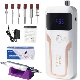 Portable Nail Drill Professional 35000 RPM, Rechargeable Electric Nail File Machine E File For Acrylic Gel Polishing Removing, Cordless E-File Wi (Option: White)