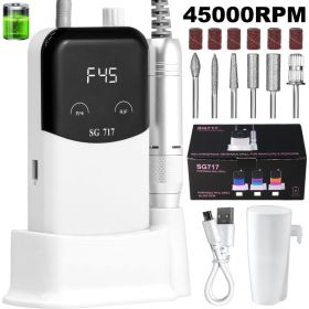 Professional Electric Nail Drill Machine Gradient - Solid Color, 45000RPM Portable Rechargeable Efile Nail Drill Cordless,Electric Nail File Kit (Option: White)