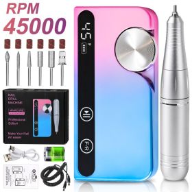 Professional Electric Nail Drill, 45000 RPM Cordless E-File Machine, With 12 Bits, Sanding Bands, LCD Display Electric Nail File For Acrylic Gel (Option: Color)