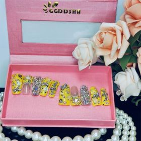 GGddsha Duck Nails Handmade PMMA Acrylic MediumSquare Fake Nails With Rhinestones Love Butterfly DesignReusable Full Coverage Duck Ladies Fake Na (Option: M)